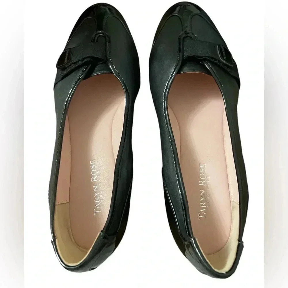Taryn Rose Platz Traveler Black Leather Wedge Shoes - Picture 2 of 4